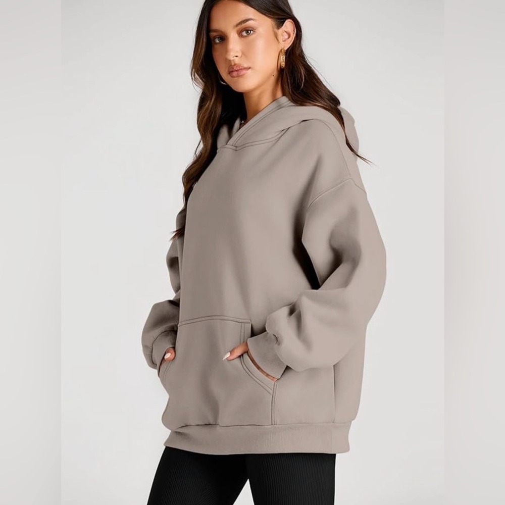 Trendy Queen Coffee Gray Oversized Fleece Pullover Hoodie Size L Clean Girl Cozy